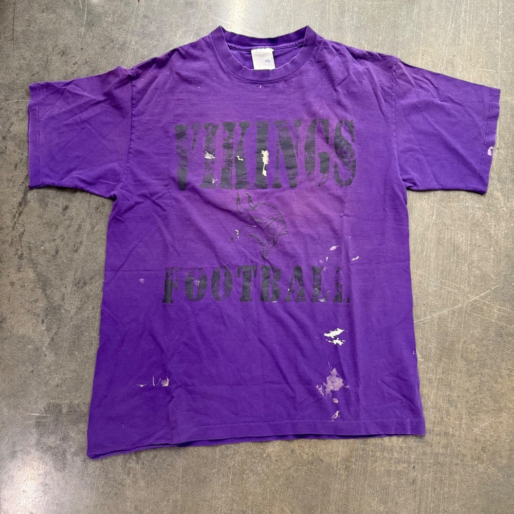 Vintage Minnesota Vikings T Shirt‎ XL Purple Chalk Line Football NFL Distressed